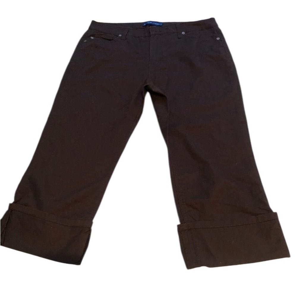 𝅺Bandolino Blu size 12 brown cropped pants cuffed wide leg stretch, pockets